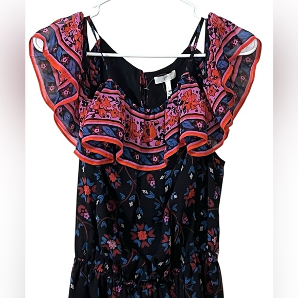 Joie NWT 100% silk high low hem floral ruffle midi dress black pink red blue - Picture 6 of 16